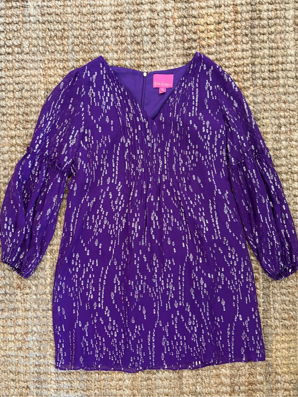 Lilly Pulitzer Cleme Purple Metallic Silk Dress Size 8